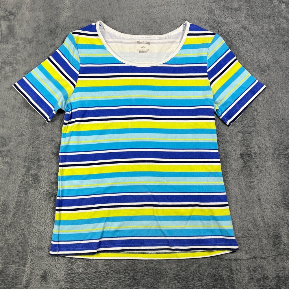 White Stag Shirt Womens M 8/10 Multicolor Striped Cotton Short Sleeve Round Neck
